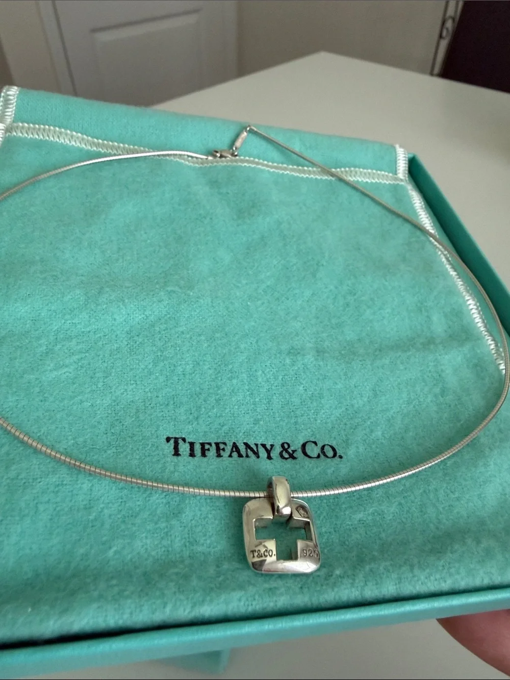 Tiffany & Co. Cross Cutout Pendant Omega Chain Necklace